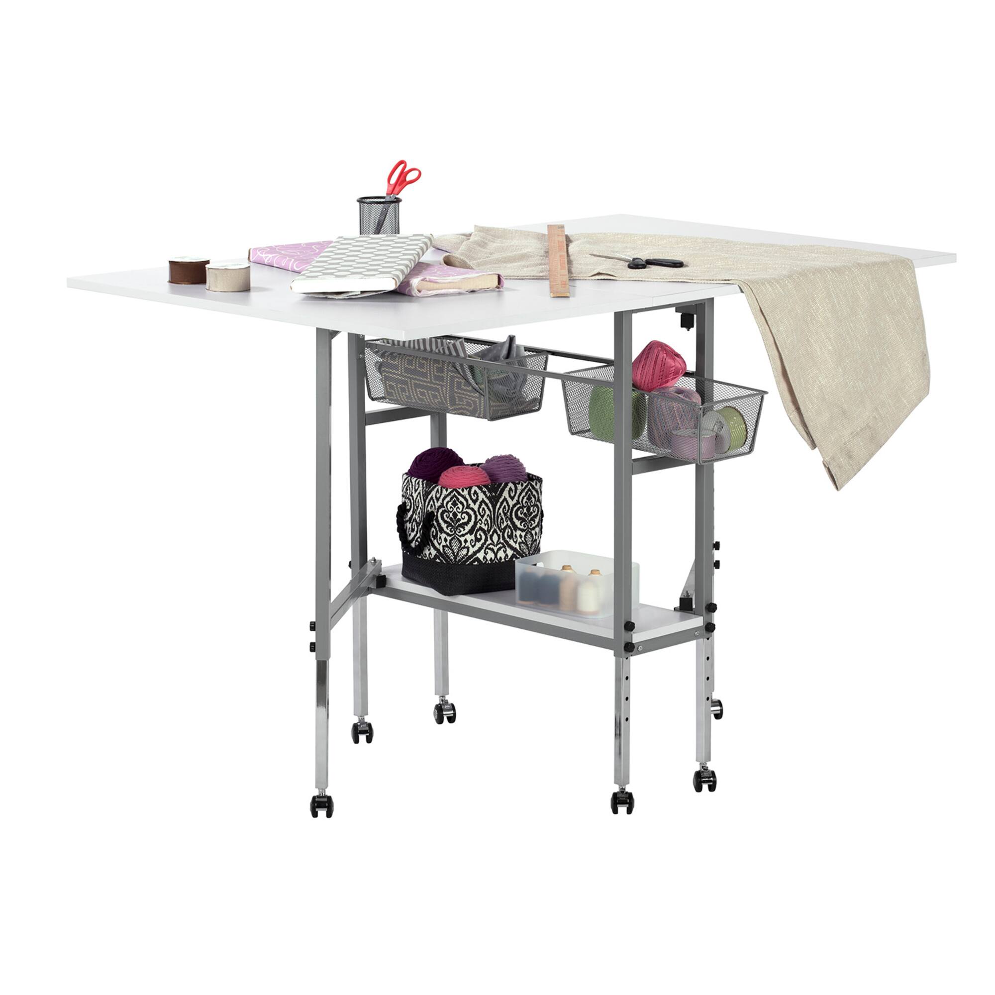 Sew Ready Craft Table with Storage Basket & Shelf